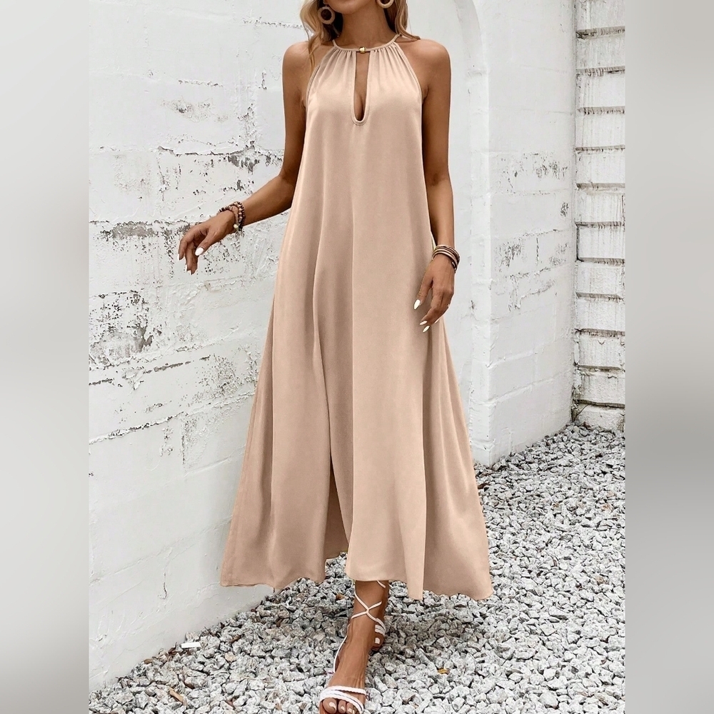 Women Casual Solid Color Halterneck Dress For Vacation & Leisure - Picture 1 of 3